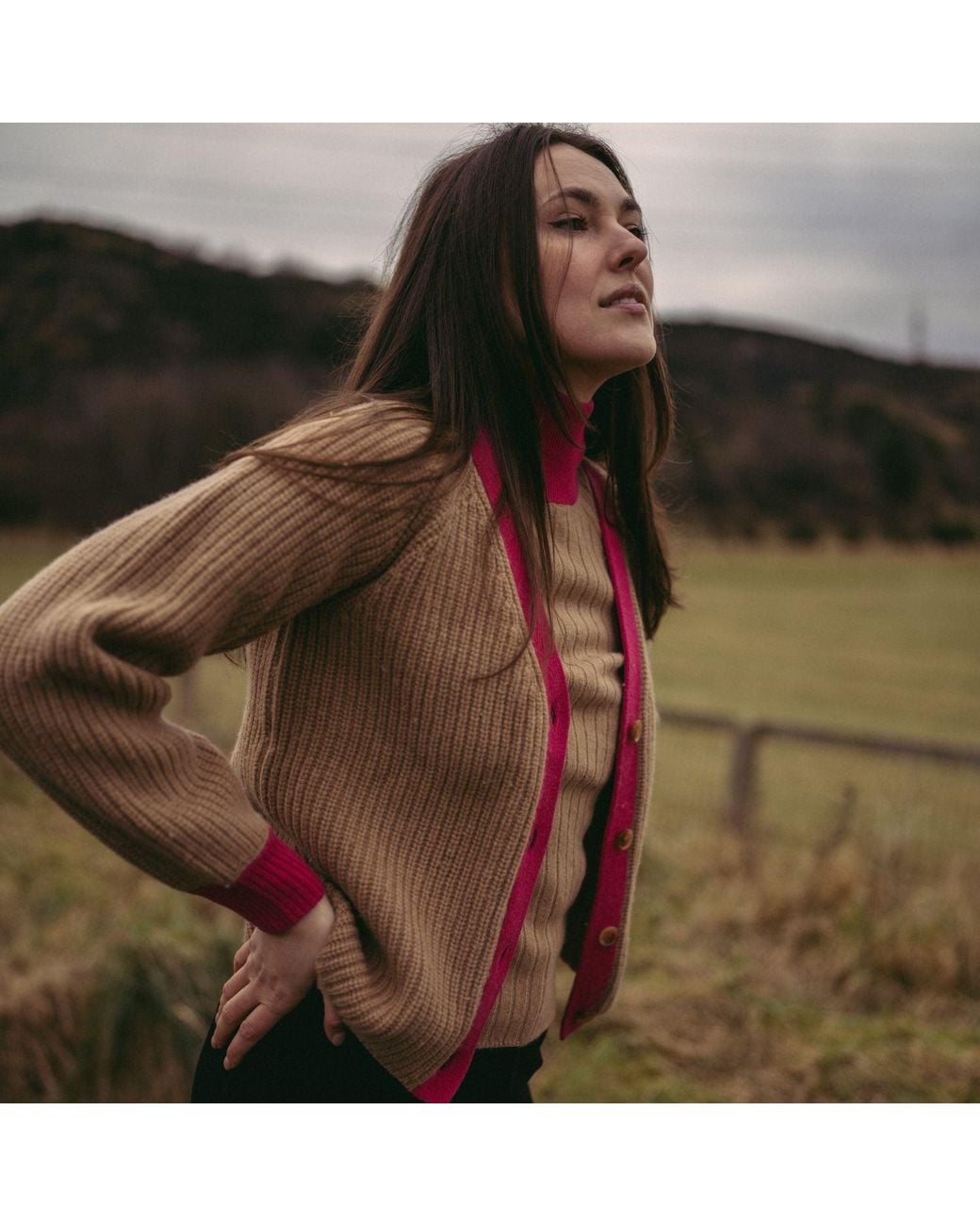 BEIRA Brown Michelle Merino And Cashmere Chunky Knit Cardigan Camel & Lipstick