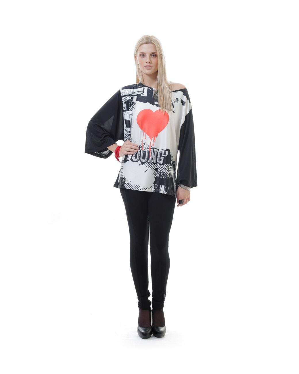 Conquista Red Sheer Back Wide Sleeve Top