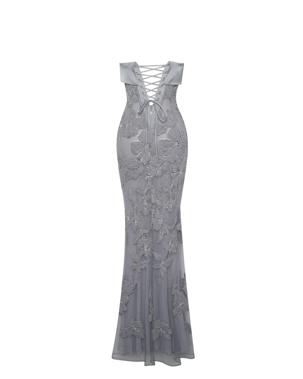 Miss Circle New York Gray Raphaela Beaded Floral Strapless Mermaid Maxi Dress