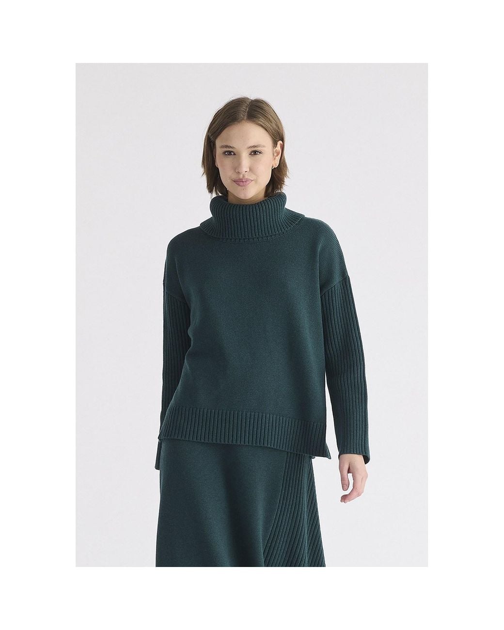 Paisie Blue Polo Neck Jumper With Ribbed Details