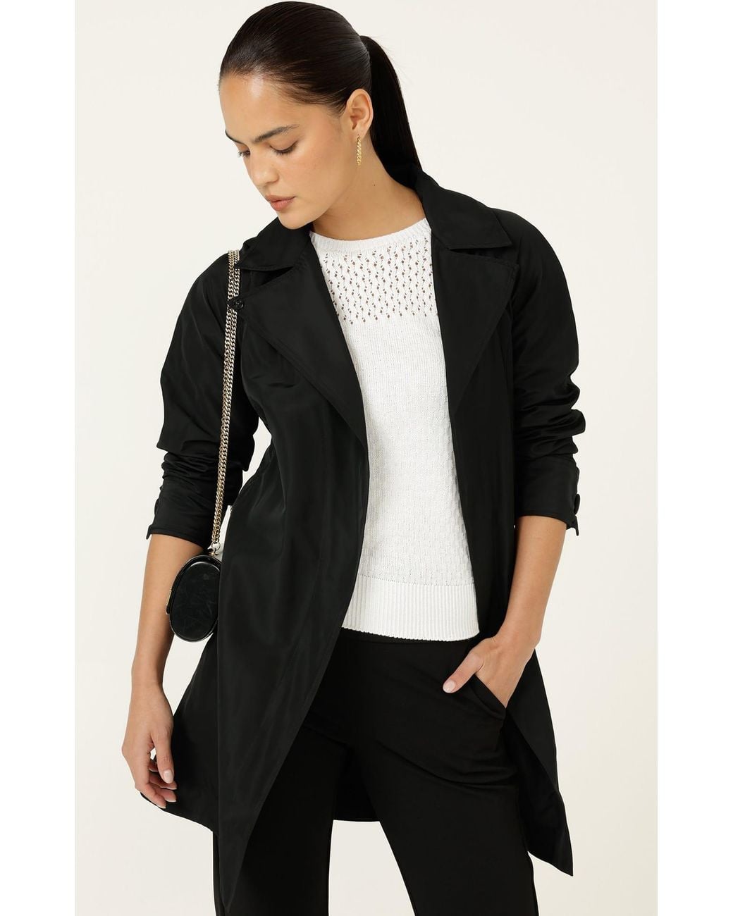 SACHA DRAKE Black Noir Water-Resistant Trench Coat