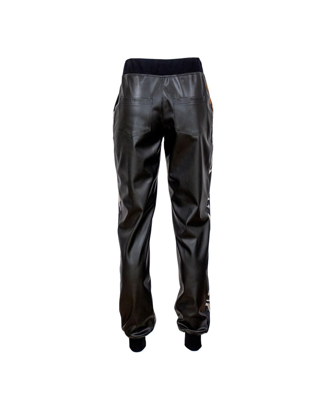 Lalipop Design Track Pants With Abstract Print Front & Black Vegan Leather