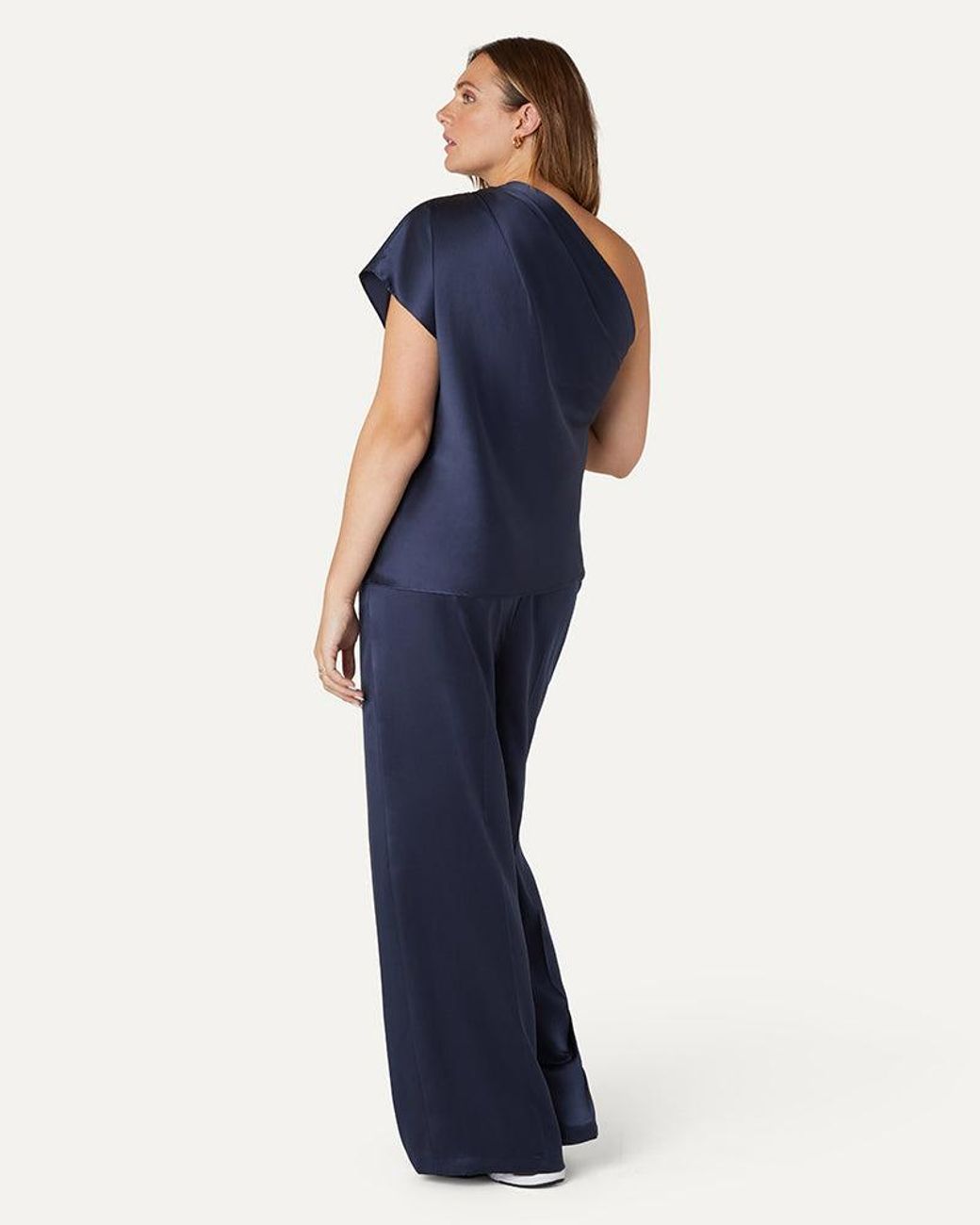 The Summer Edit Blue Emily Silk One-Shoulder Top