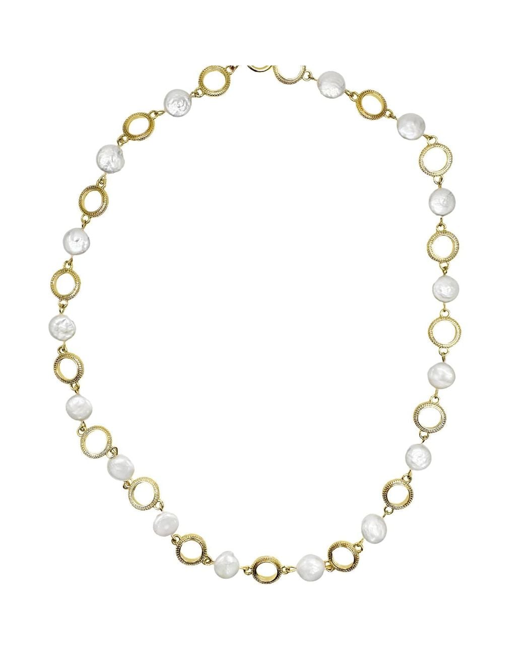 Farra Metallic Chain With Coin-Shaped Freshwater Pearls Necklace