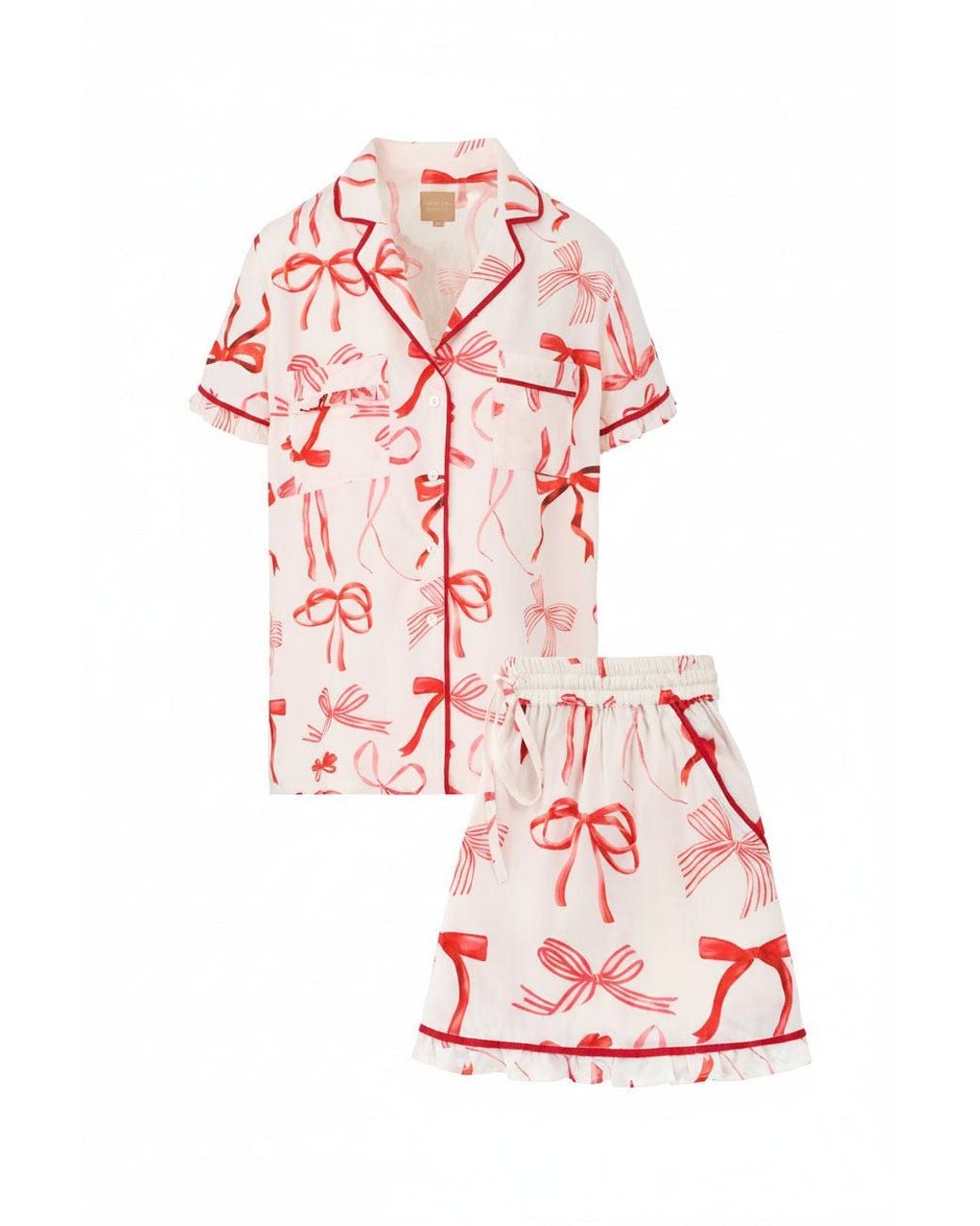 Carolina Benoit Pink Bow Luxury Matching Set Pajama Bow Print