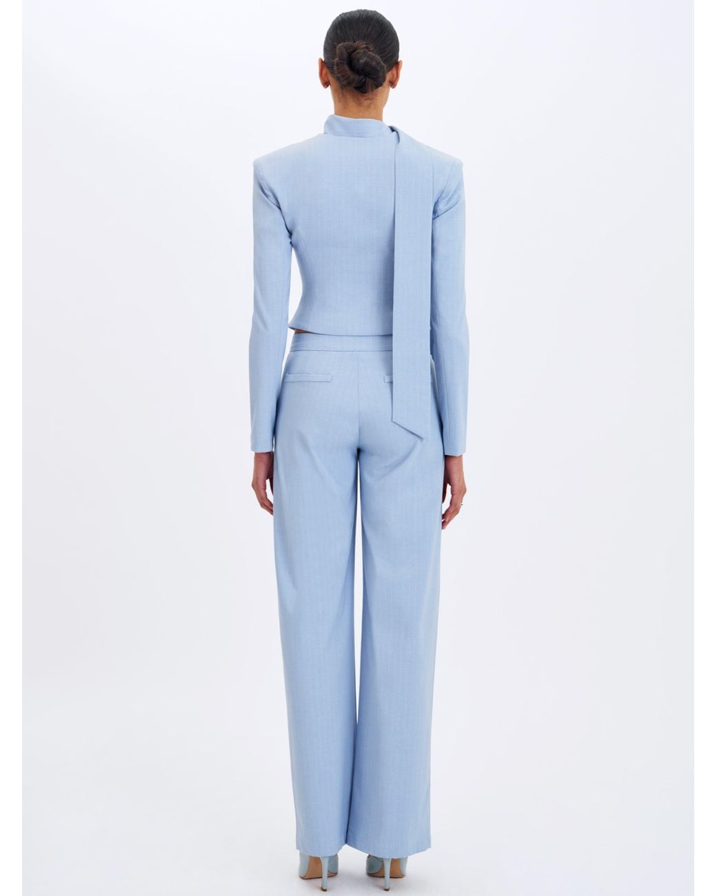 Miss Circle New York Blue Renley Sky Pinstripe Peplum Blazer