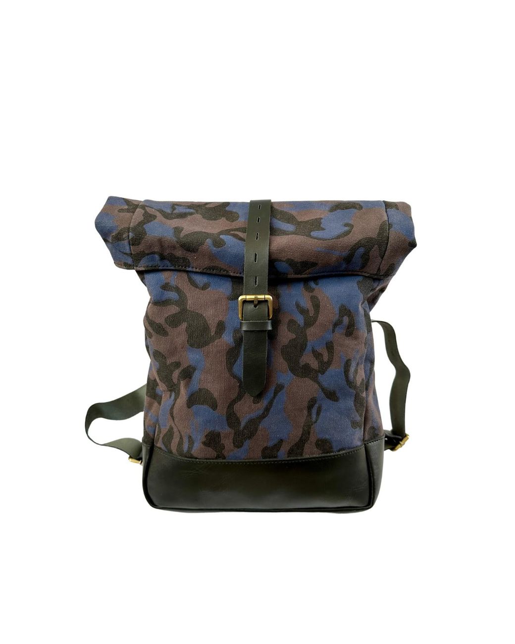 VIDA VIDA Gray Camo Canvas And Leather Roll Top Backpack