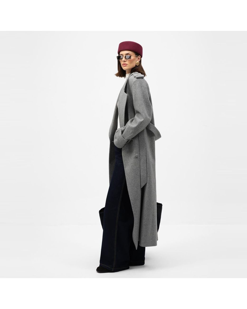 Mandragora Gray Double Breasted Wool Coat With Belt Rove