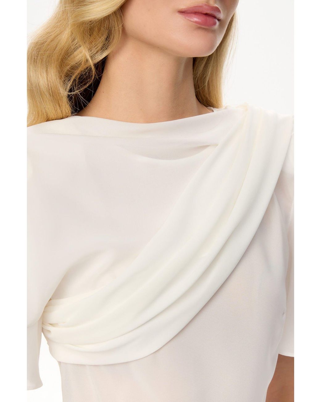 POST MERIDIEM White Chiffon Asymmetrical Midi Dress