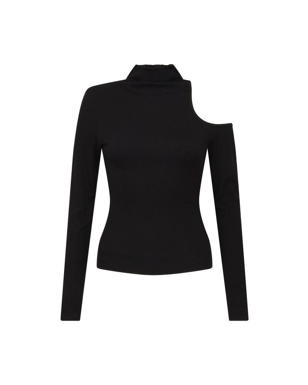 Sour Figs Black Asymmetric One-Shoulder Cutout Turtleneck Knit Top