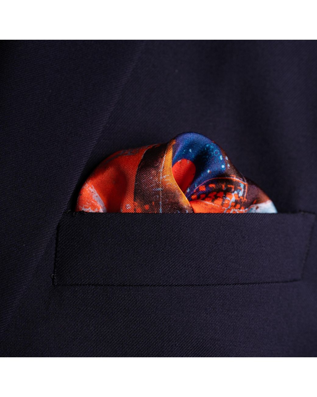 Otway & Orford Orange 'Lone Fighter' Spitfire Silk Pocket Square. Full-Size for men