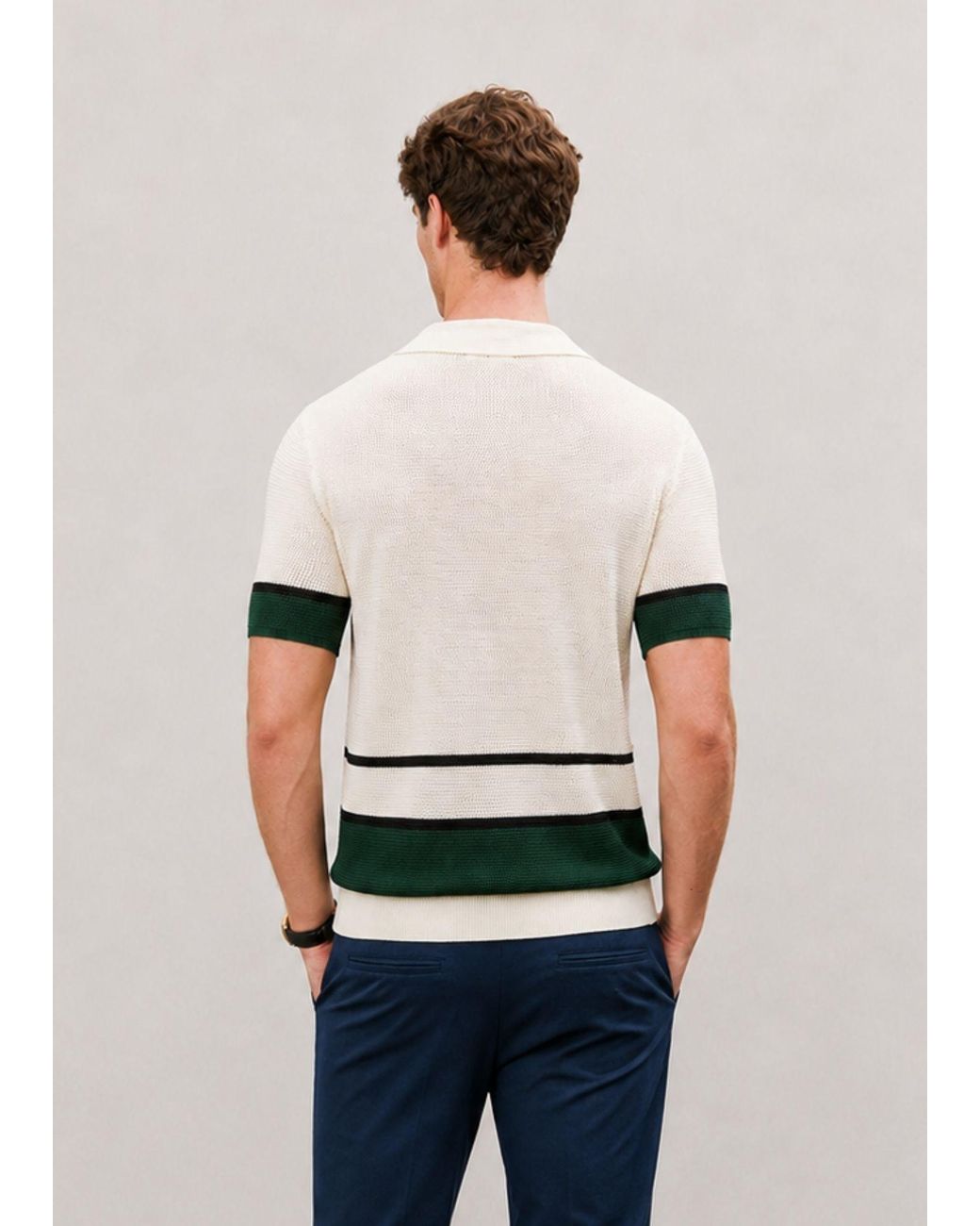 Vayla White Neutrals V-Neck Open Collar Knitted Shirt for men