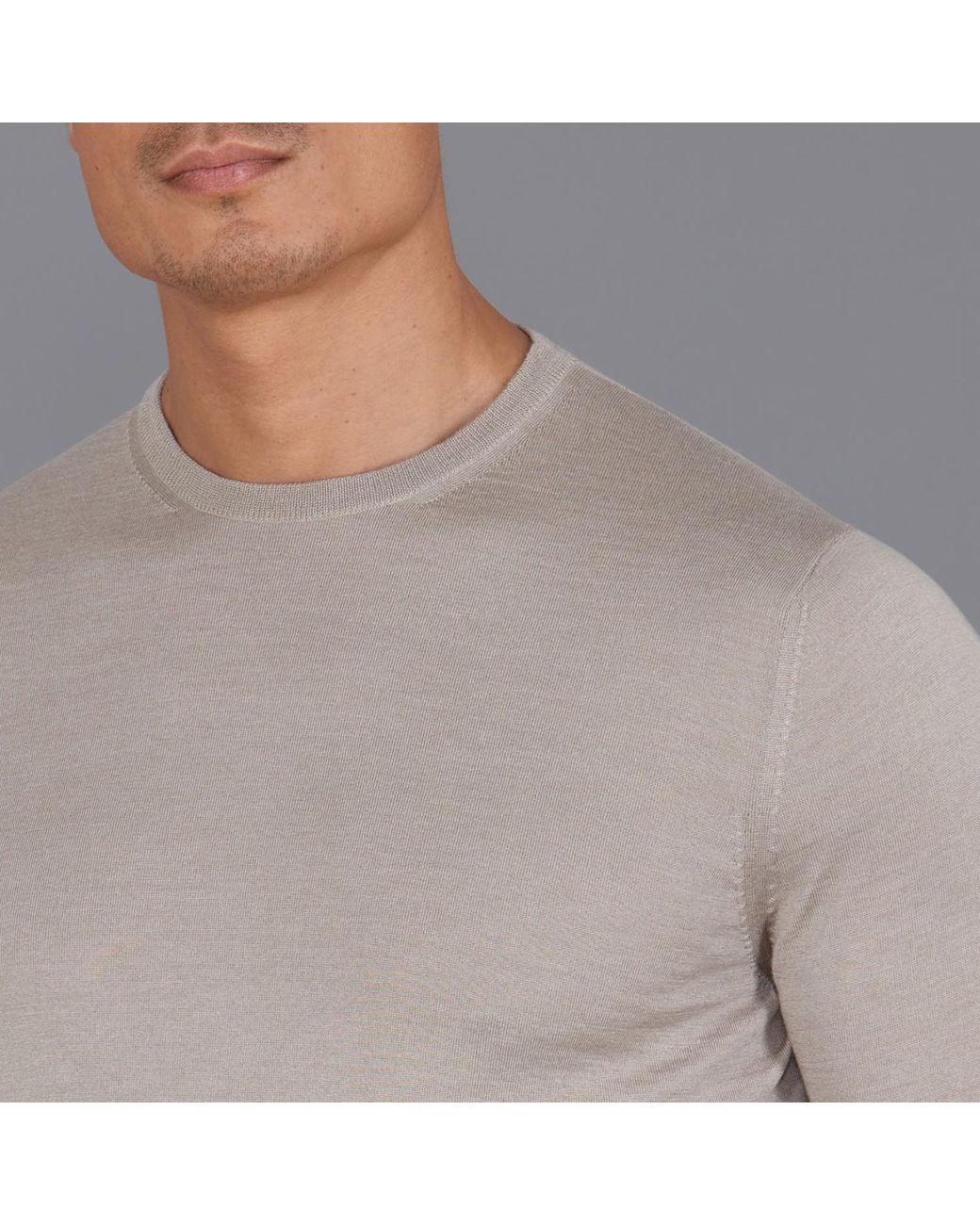 Paul James Knitwear Gray Superfine Matteo Merino Silk Crew Neck Jumper for men