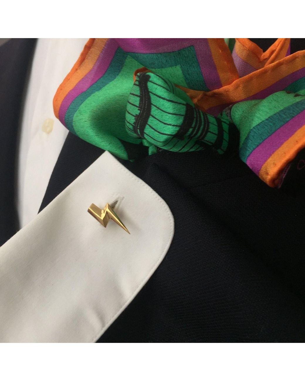 Edge Only Metallic 3D Flat Top Lightning Bolt Cufflink 18Ct Vermeil for men