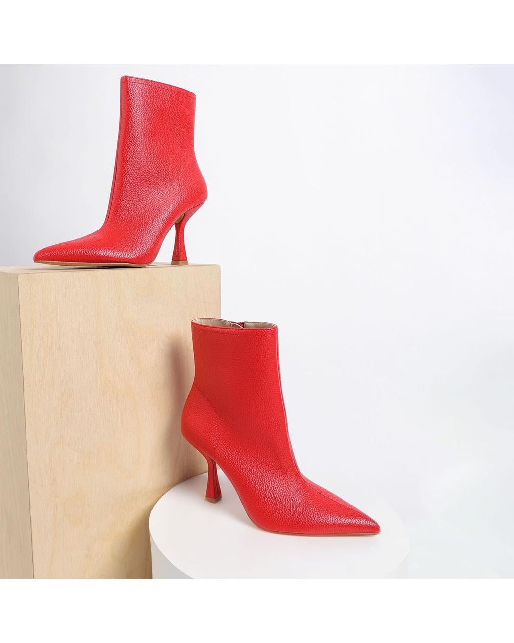 Rag & Co Red Farnak Pleather Spool Heel Boots