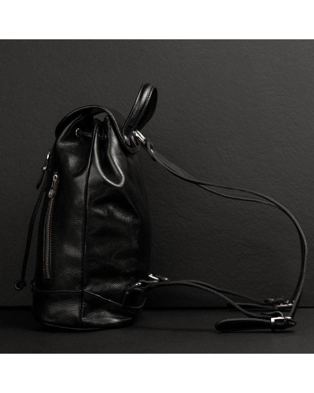 Time Resistance Black Leather Backpack For