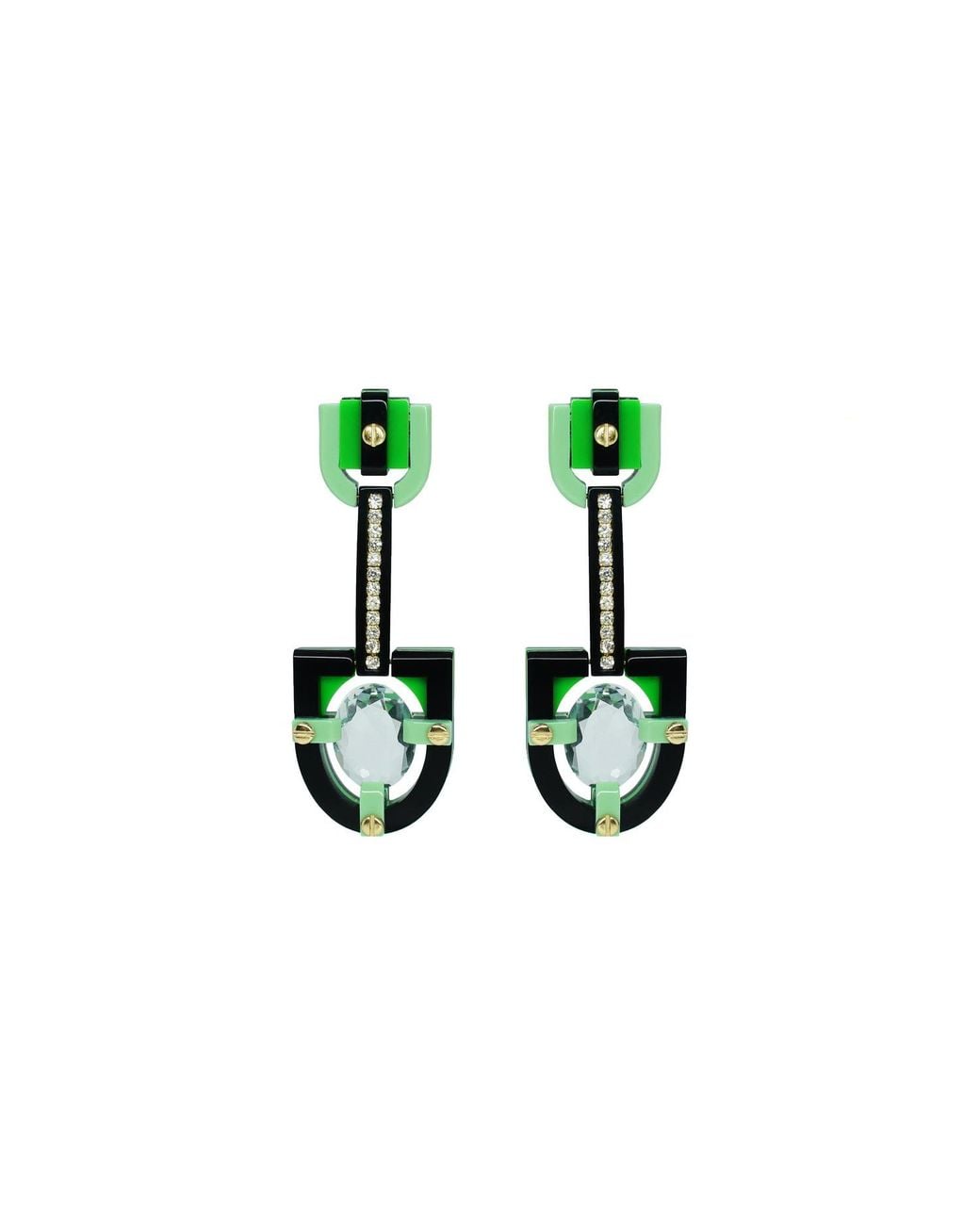Gissa Bicalho Green Handmade Acrylic Earring Long Oval Cut Stone