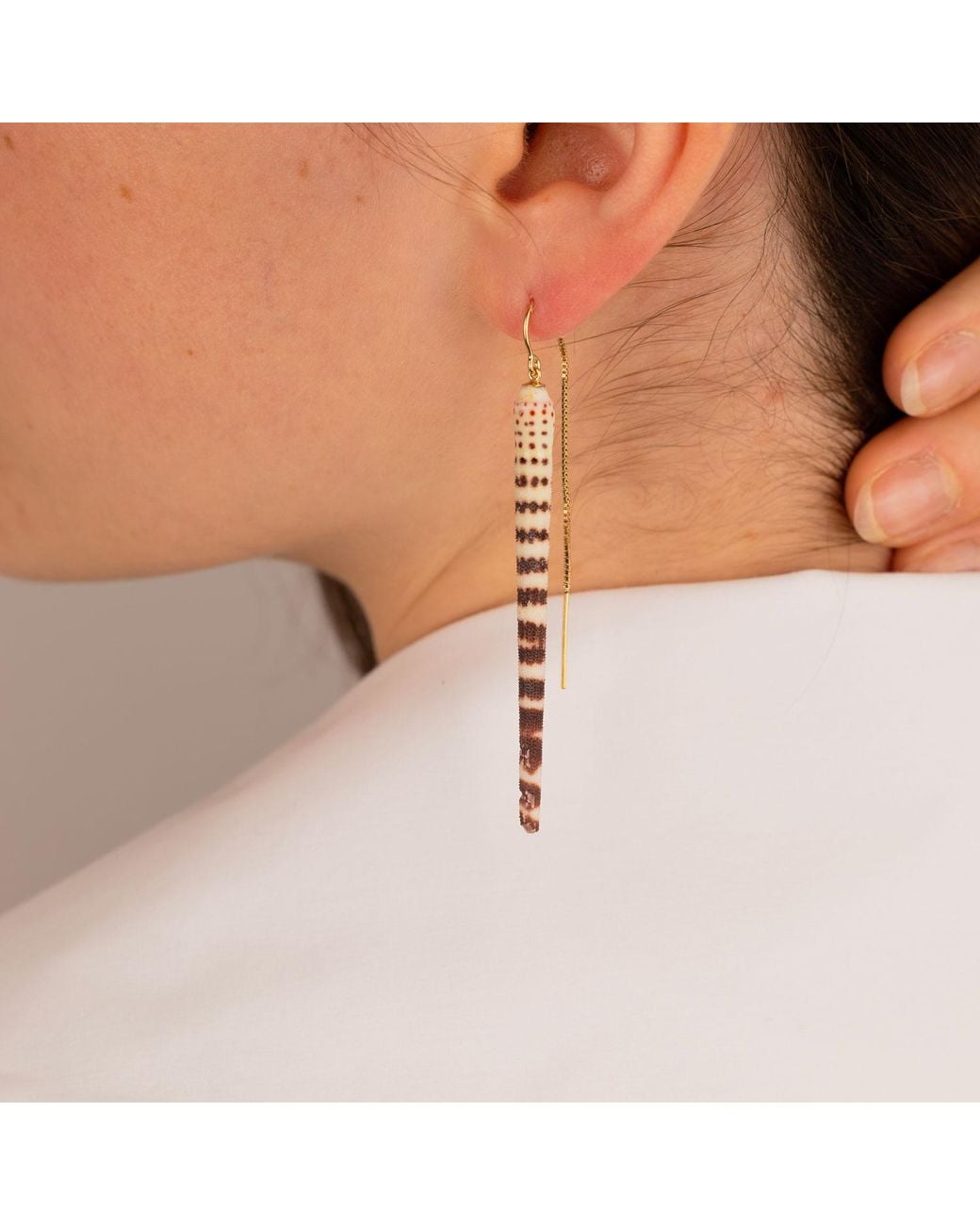 Oana Savu Red Dangle Sea Urchin Spine Earrings Sea Jewelry Summer Fine Ear Chains