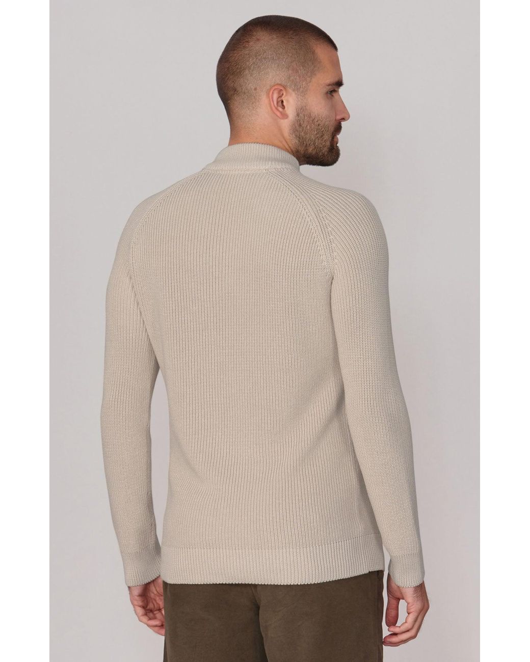 Paul James Knitwear Gray Midweight Cotton Byrne Ribbed Mock Turtle Neck Jumper for men