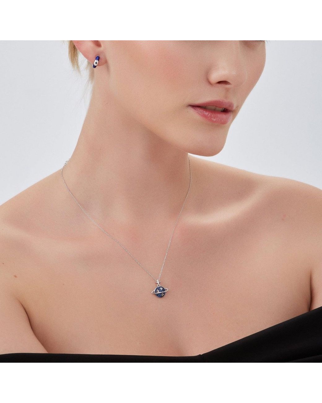Spero London White Jewelled Saturn Necklace Sterling