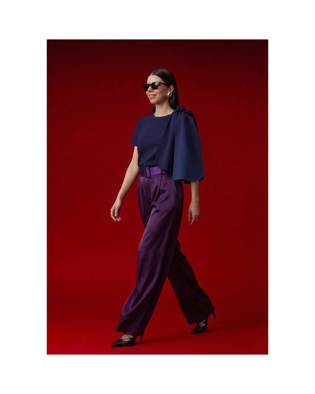 Arto. Blue Ruffles Panel Knit Cape Top