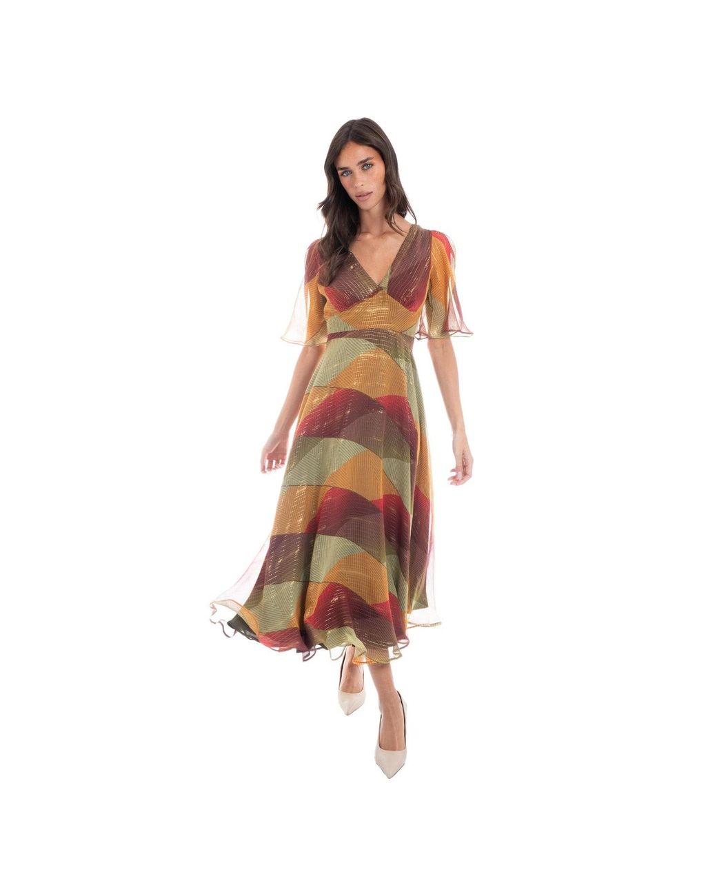 Sofia Tsereteli Brown Geometric Silk Chiffon Dress