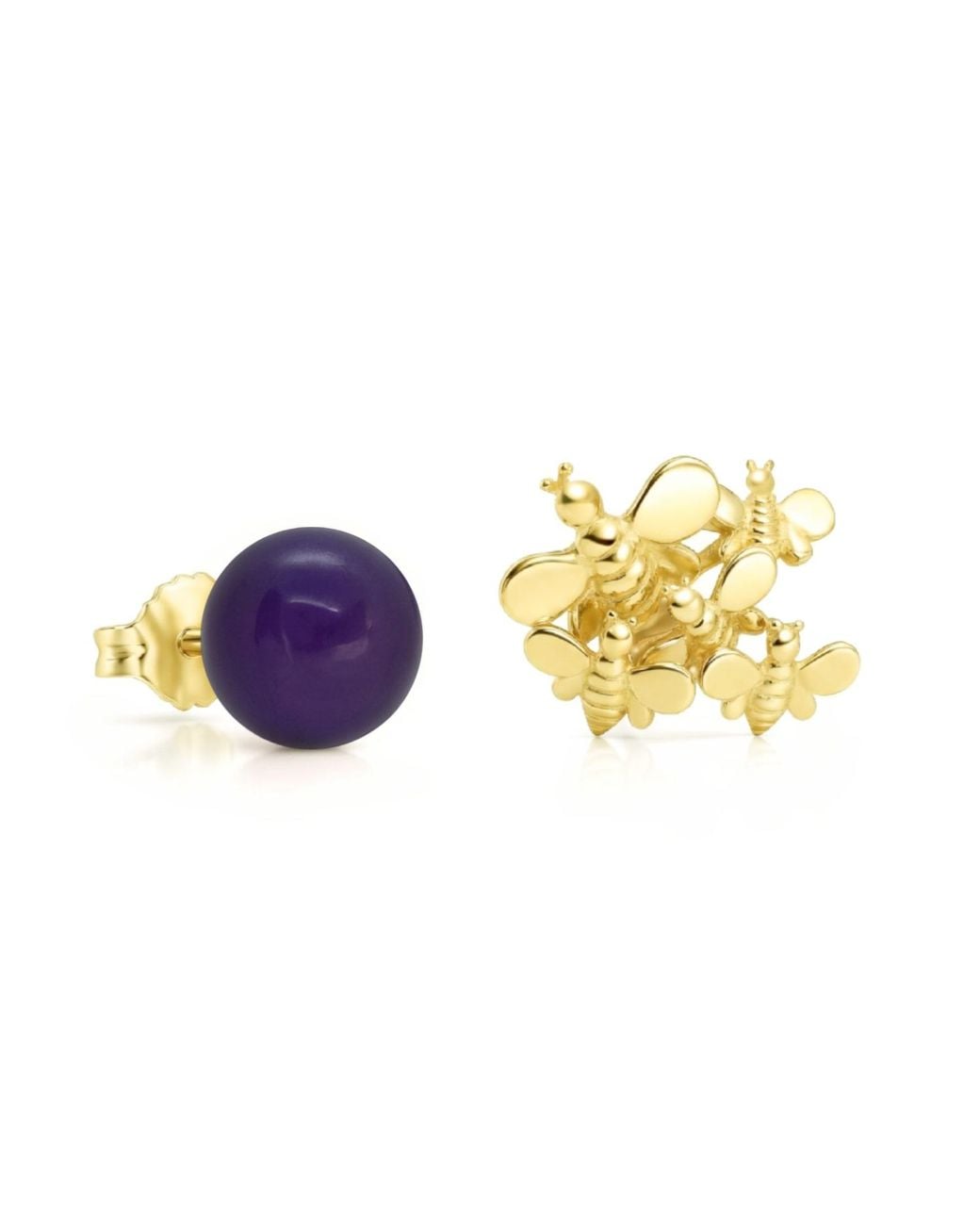 Unaloe Metallic Vermeil Natural Queen Amethyst Stud Earrings – Luxury Contemporary Designer Gemstone Jewelry