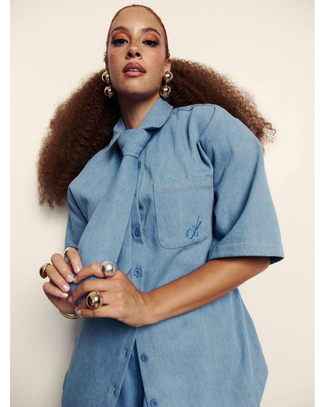 Ofuure Blue Light Denim Sara Button Up Shirt