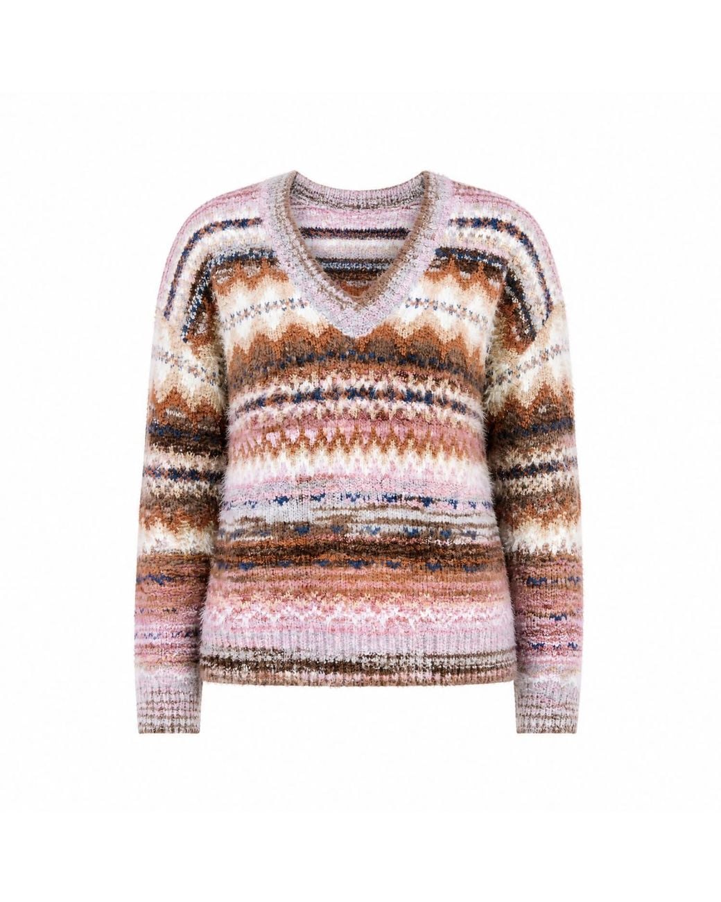 Yumi' Pink Multicolour Fairisle Relaxed Boucle Jumper