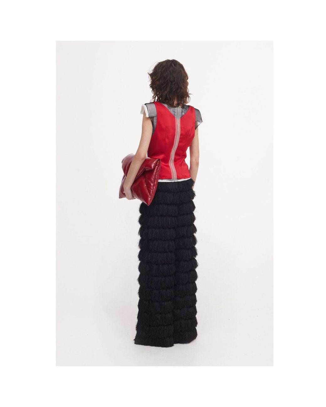 Julia Allert Red Satin Blouse With Mesh And Shoulder Pads