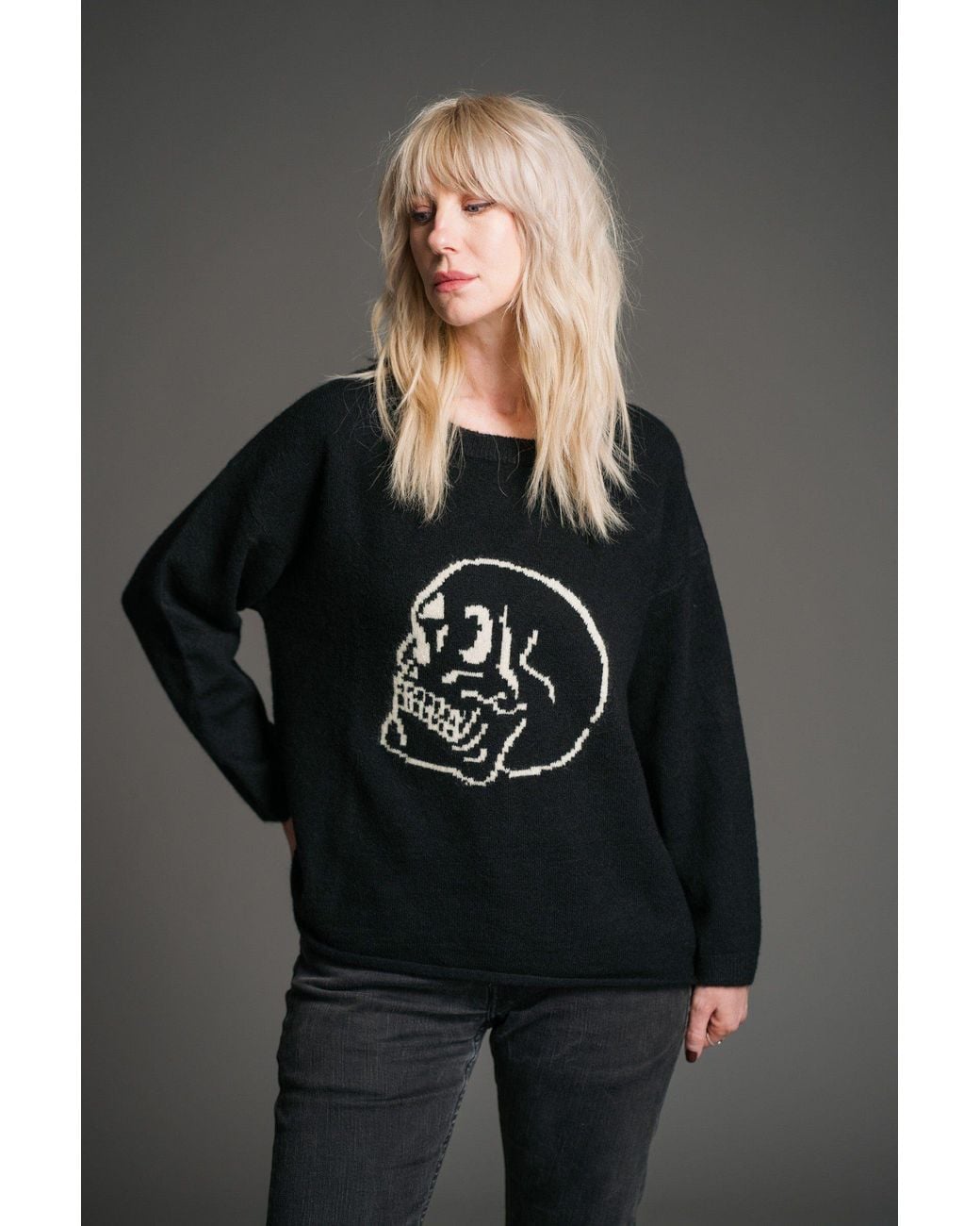 Little Lies Black Skull Knit Jumper