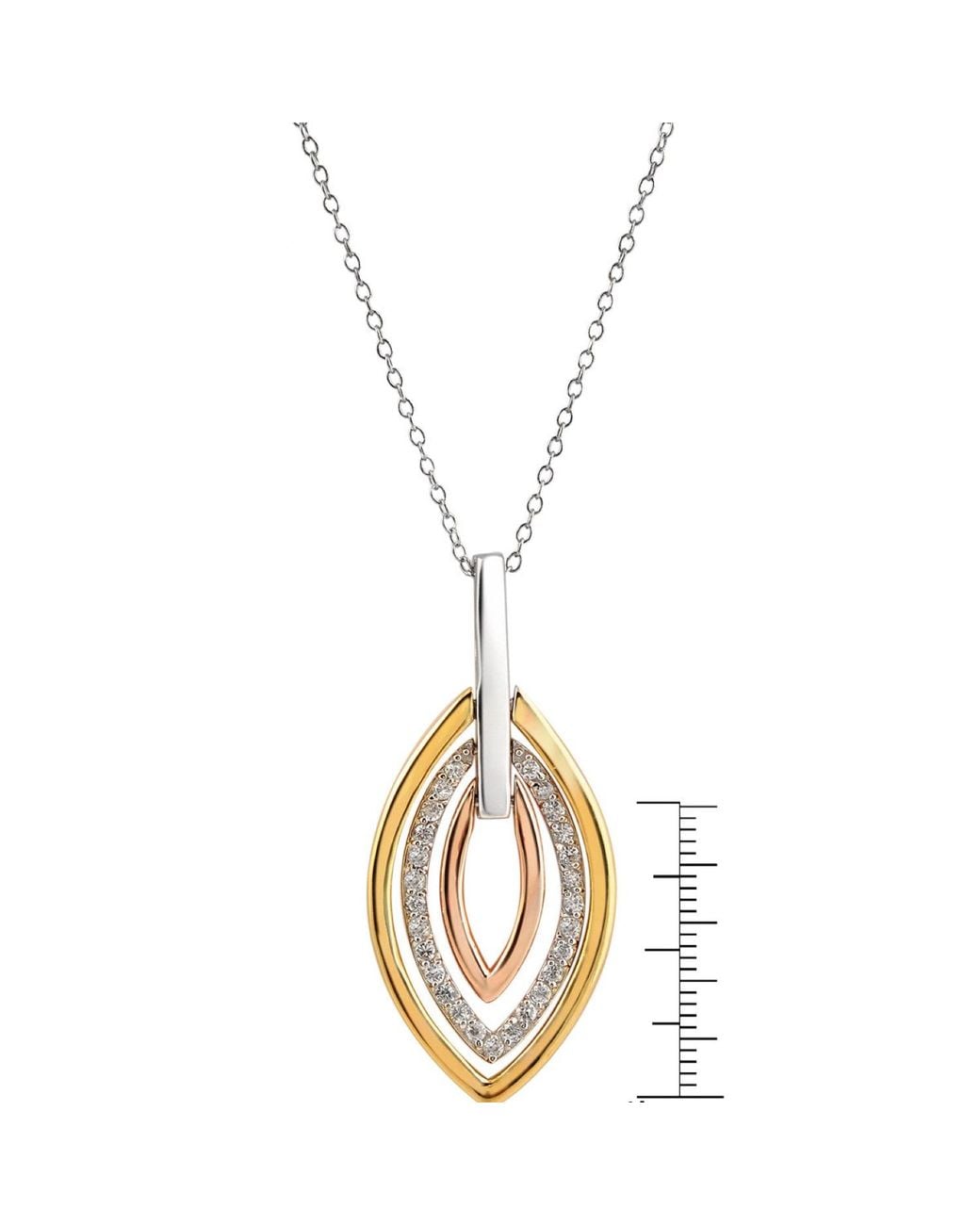 Genevive Jewelry Metallic Rose Sterling Cubic Zirconia Three Tone Necklace
