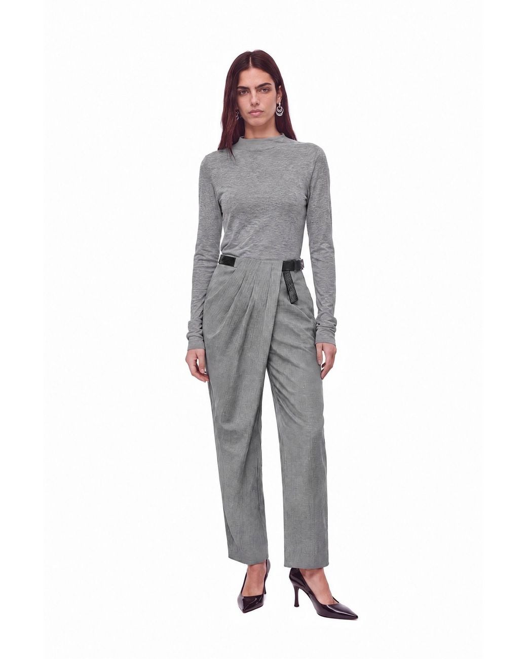 Nocturne Gray Draped Wrap Front Trousers