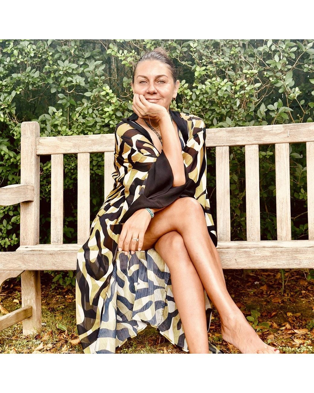 N'Onat Green / Neutrals / Black Venus Camouflage Pattern Kaftan In Green