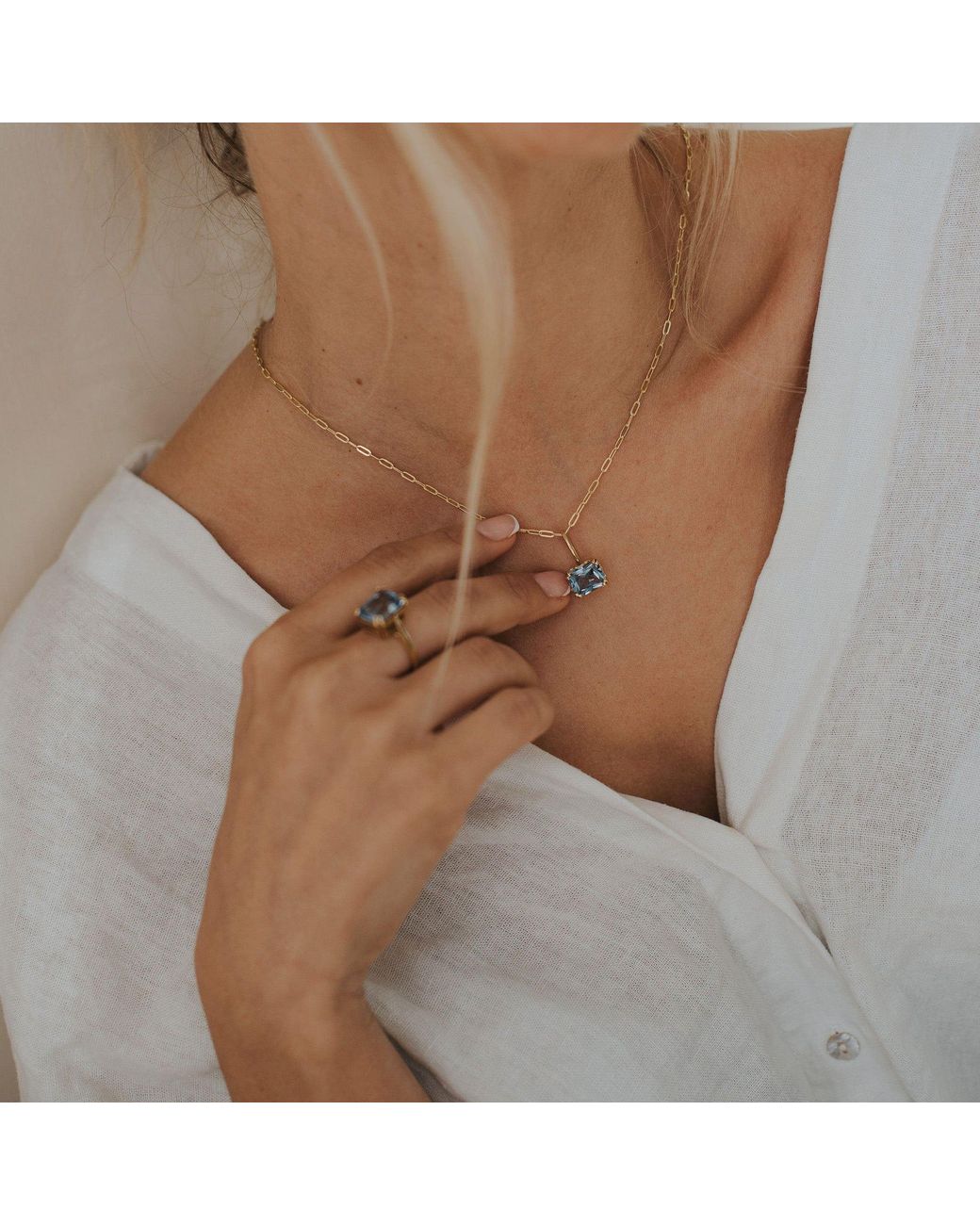 Dainty London Blue Solid Large Topaz Necklace