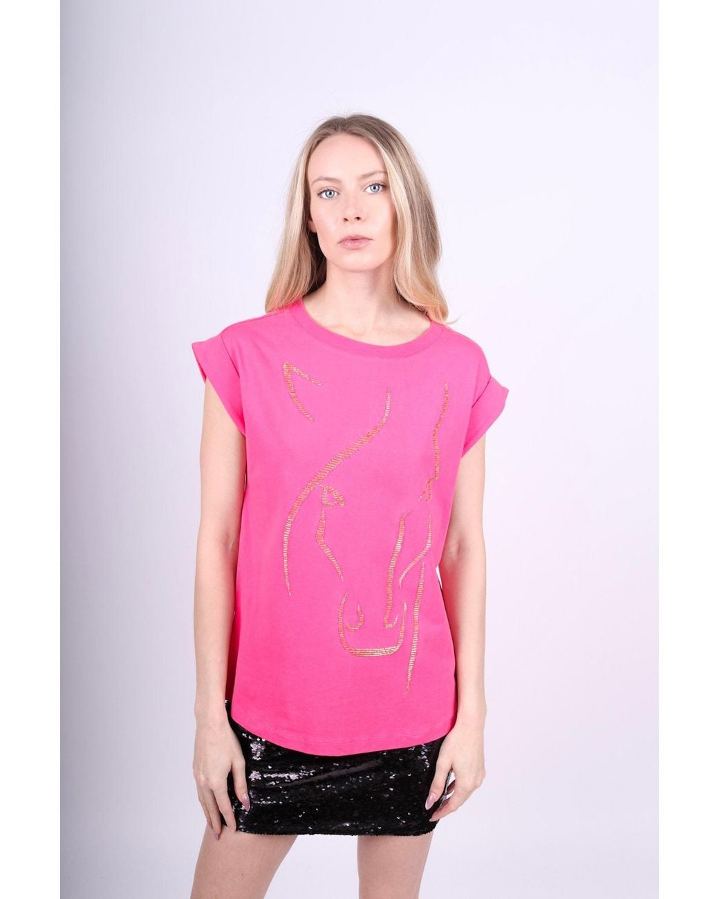Any Old Iron Pink Beaded Horse Face Cotton T-Shirt