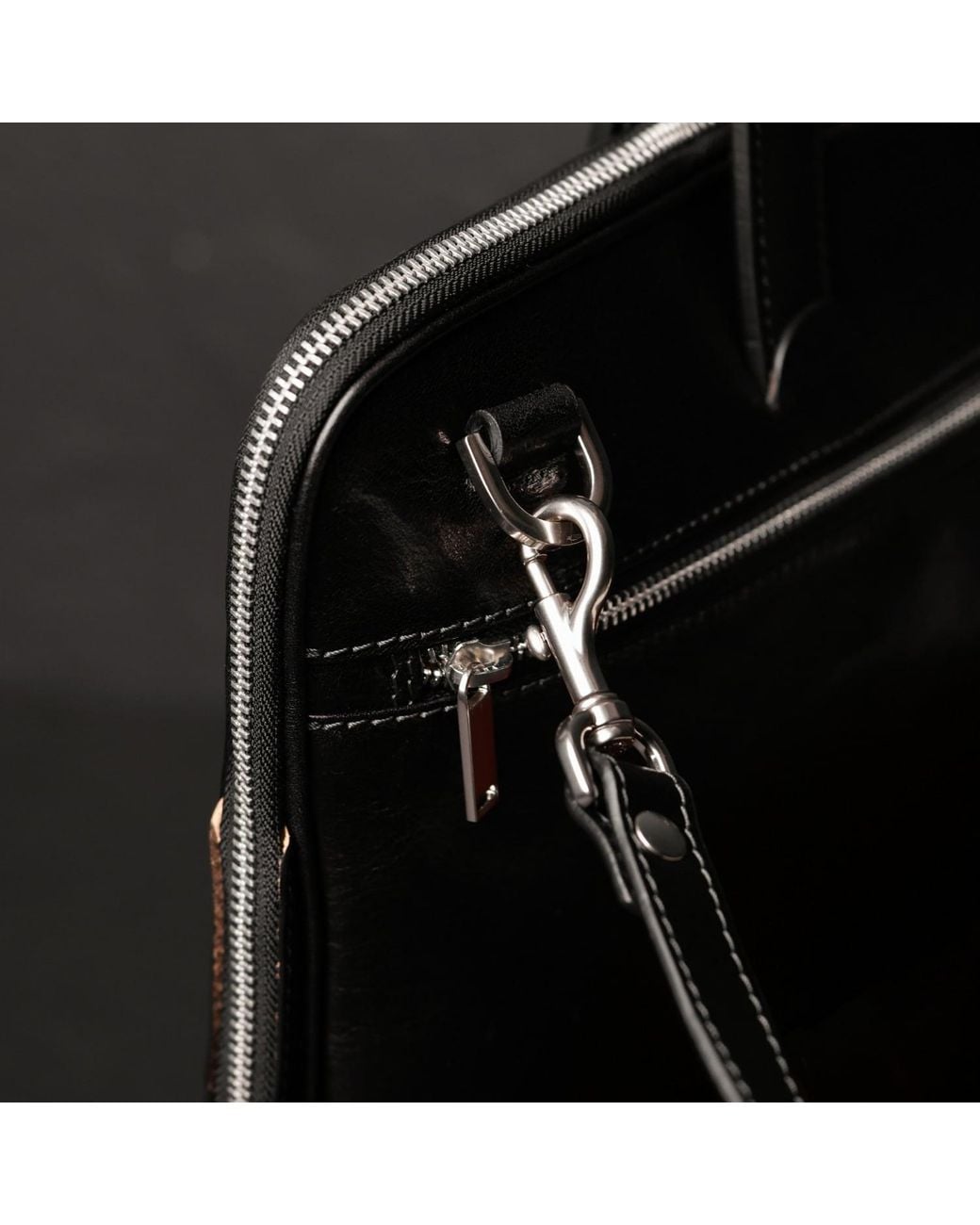 Time Resistance Black Leather Briefcase Laptop Bag for men