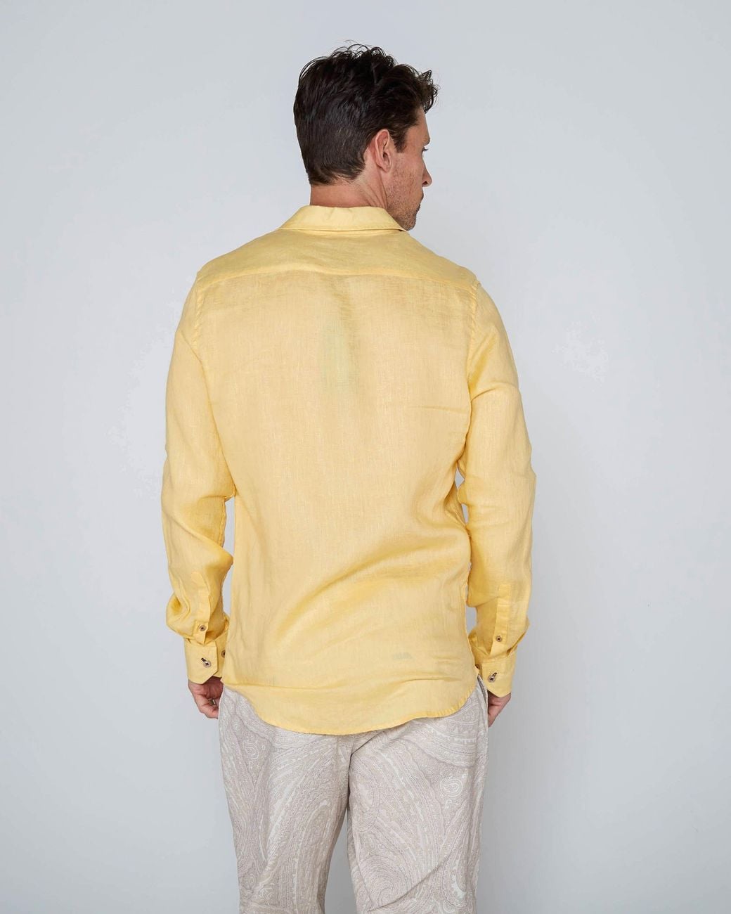 Lords of Harlech Yellow Laurent Linen Shirt for men