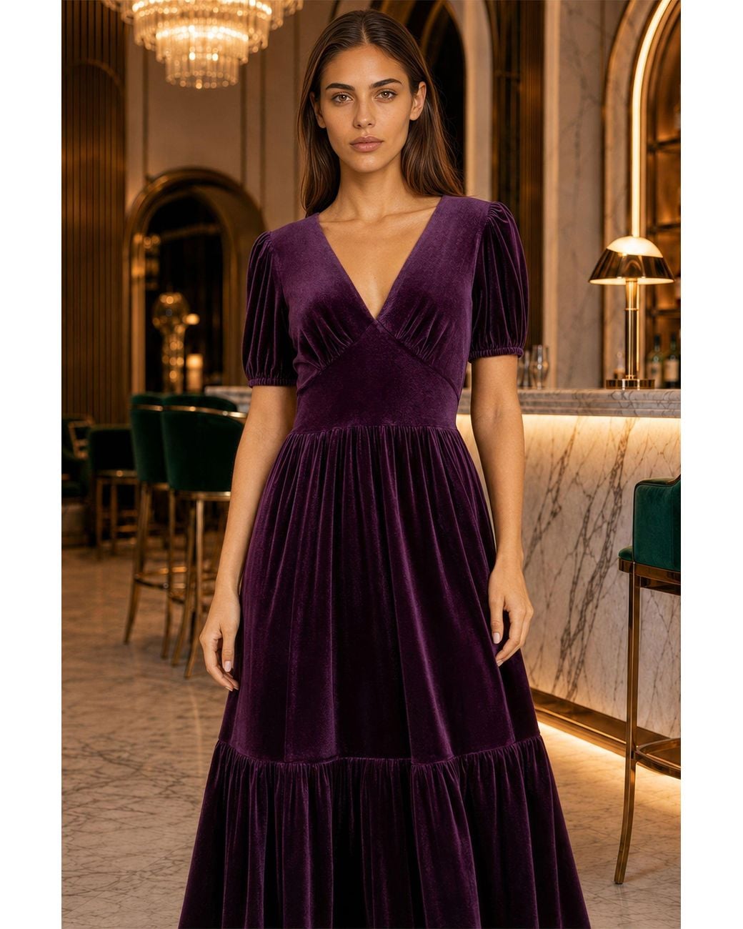 Yumi' Purple Velvet Midi Dress