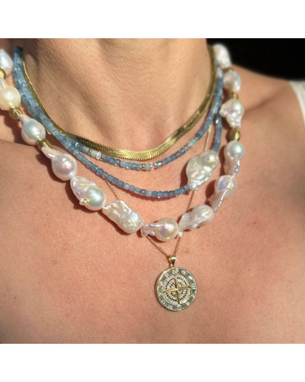 Rachel Nathan Blue Mini Beaded: Aquamarine & Amazonite Necklace