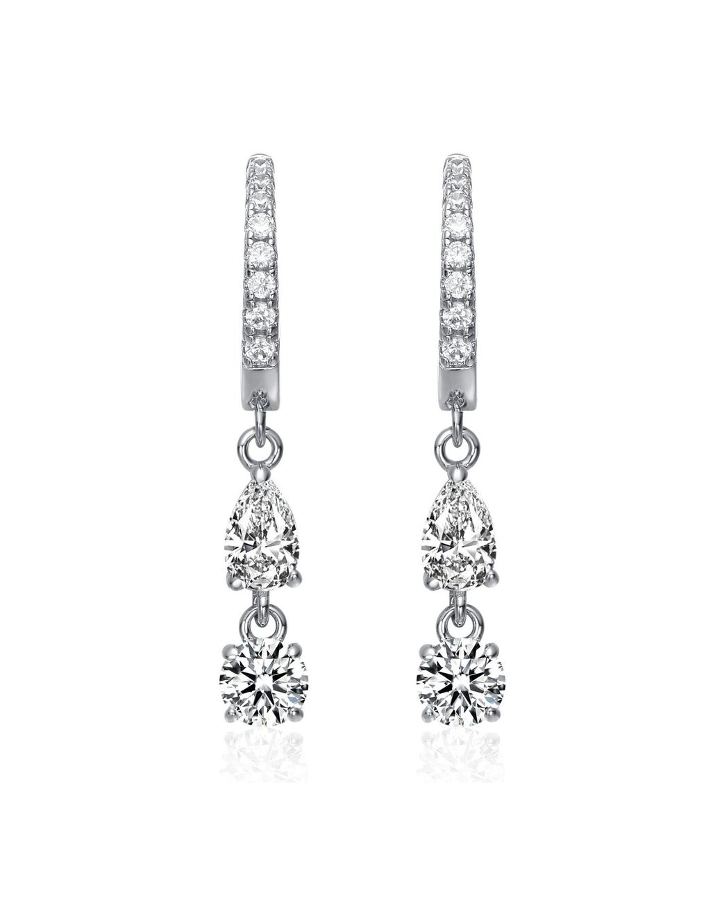 Genevive Jewelry Metallic Rachel Glauber Plated Cubic Zirconia Two-Stone Dangle Huggie Hoop Earrings
