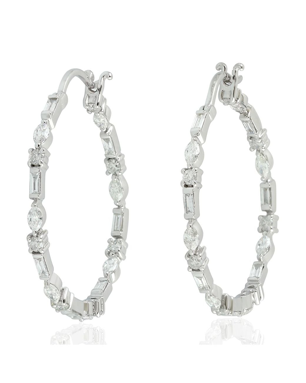 Artisan Metallic Natural Diamond Designer Hoop Earrings 18k Gold