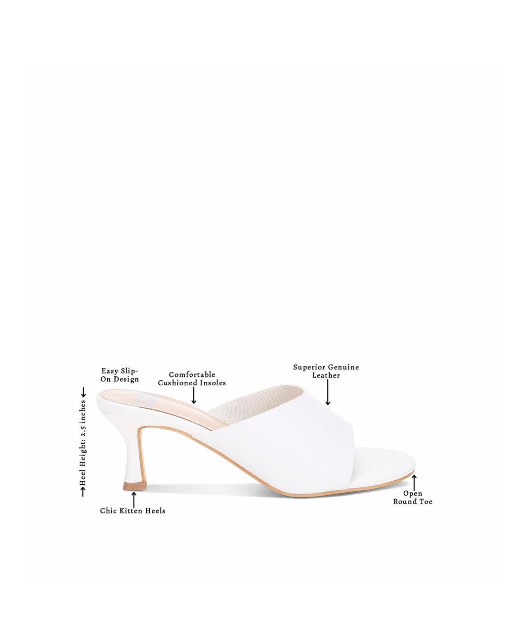 Rag & Co White Maude Slip On Kitten Heels