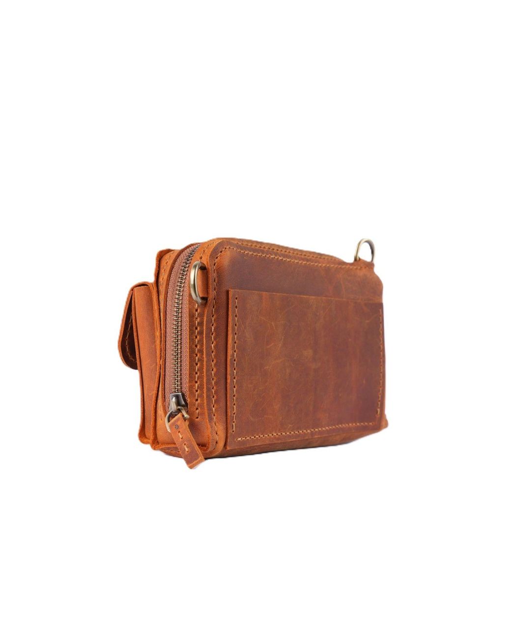 Springmoonatelier Brown Handmade Genuine Camel Leather Crossbody Bag
