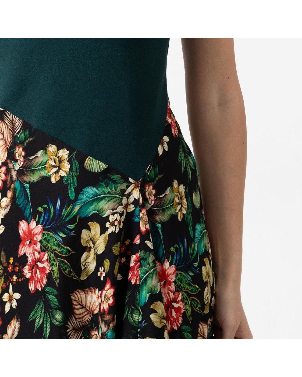 IZABELA MANDOIU Green Two-Tone Jersey Top Floral Midi Dress