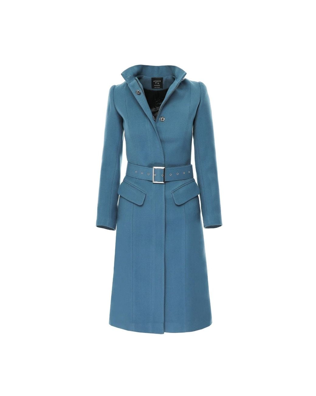 AVENUE No.29 Blue Midi Length Wool Coat With Belt