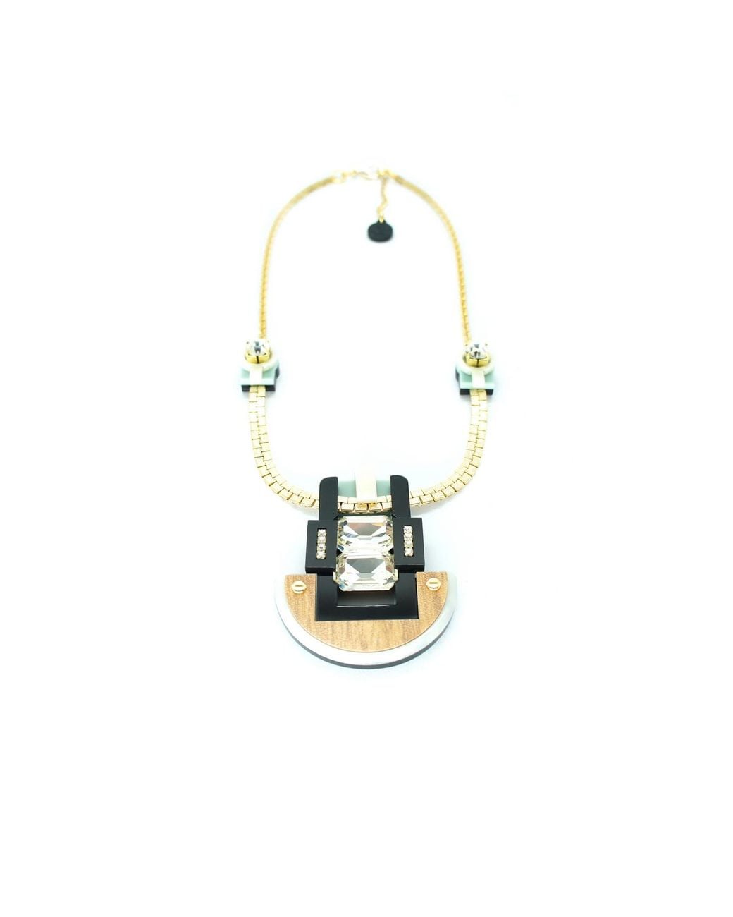 Gissa Bicalho White Handmade Acrylic Necklace Choker With Mirrored Rectangular Stone Cream