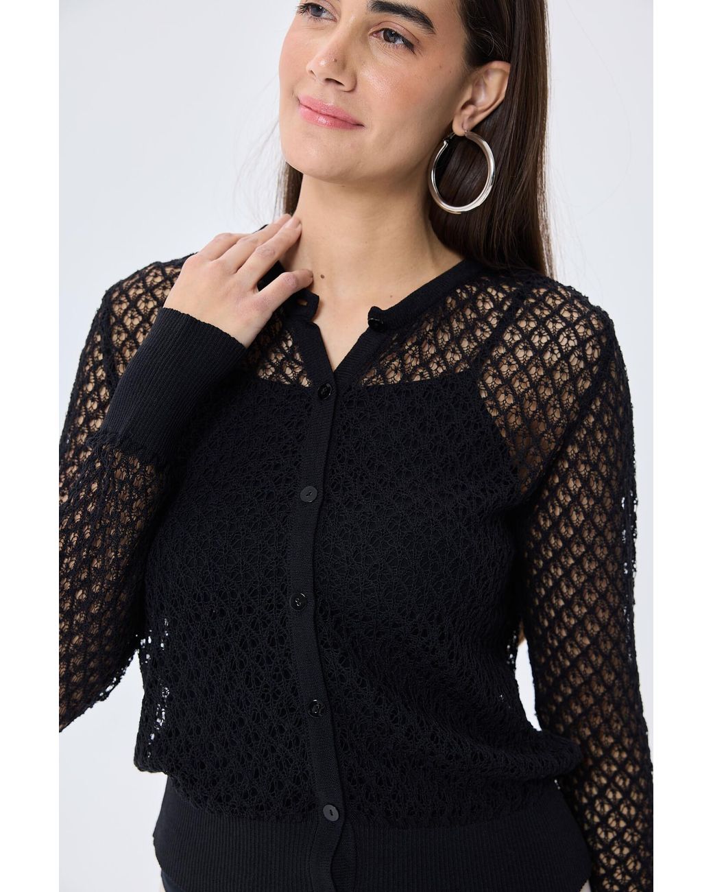 Peraluna Black Addison Openwork Knit Cardigan