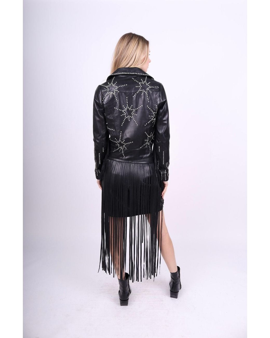 Any Old Iron Gray Studded Starburst Leather Mini Skirt