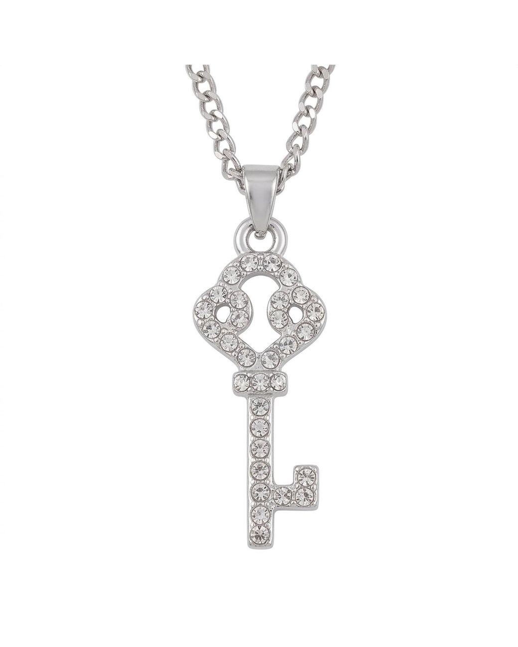 Modenaire Metallic Rhinestone Key Pendant Necklace